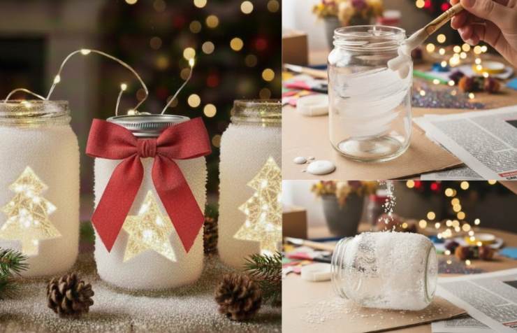 barattoli decorati come lanterne natalizie