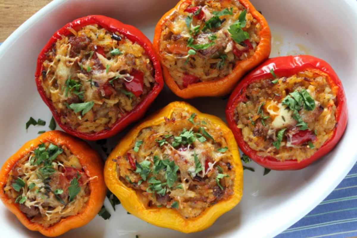 teglia con peperoni imbottiti