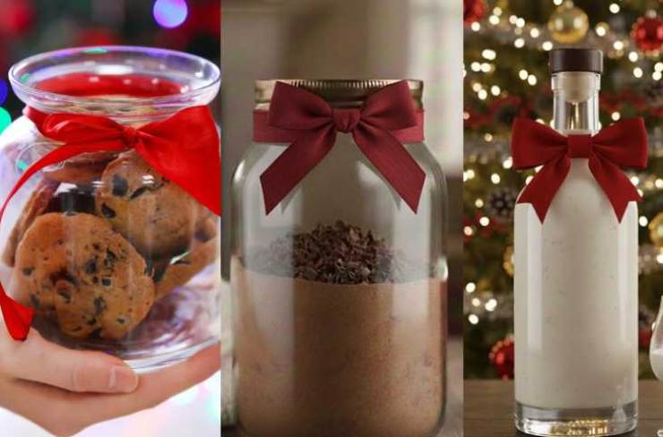 barattolo di biscotti, barattolo con preparato cioccolata calda e bottiglia di liquore bianco