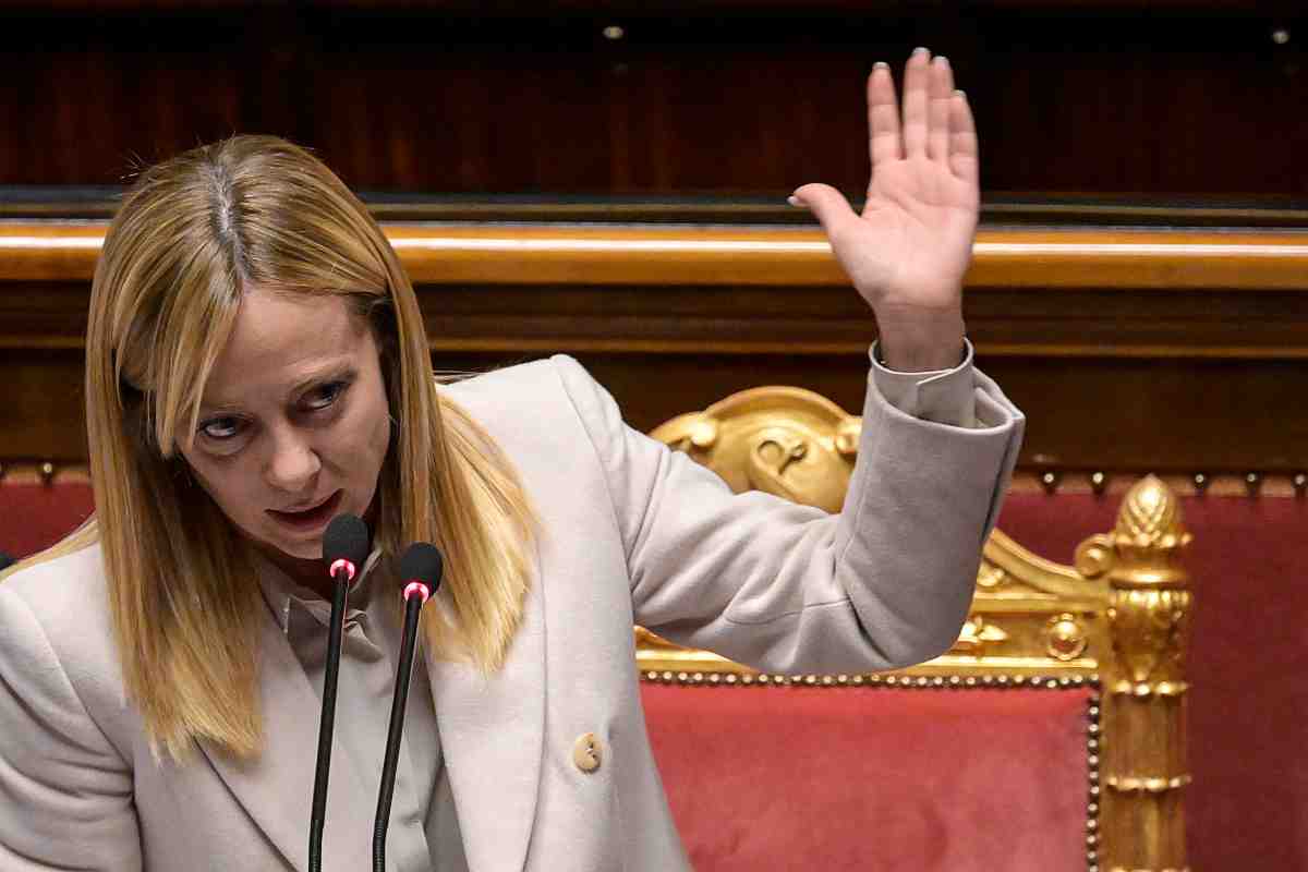 La premier Giorgia Meloni durante un intervento