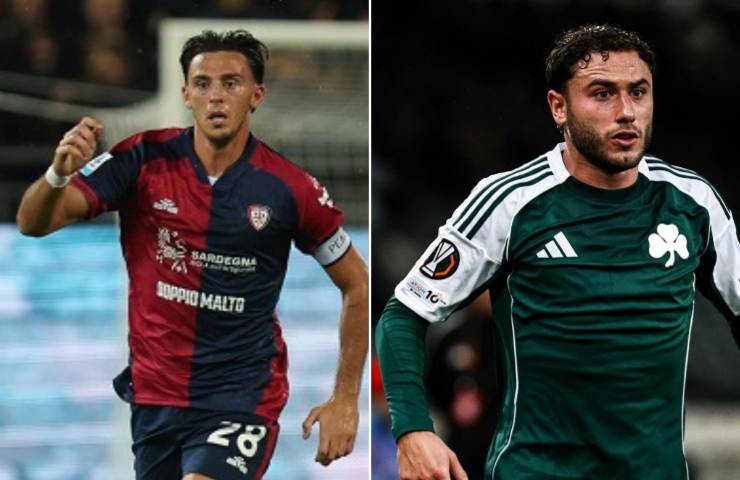 Gabriele Zappa del Cagliari e Davide Calabria del Panathinaikos