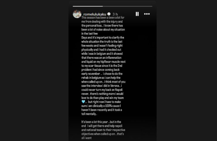 La spiegazione via storia su Instagram di Romelu Lukaku su quanto successo.