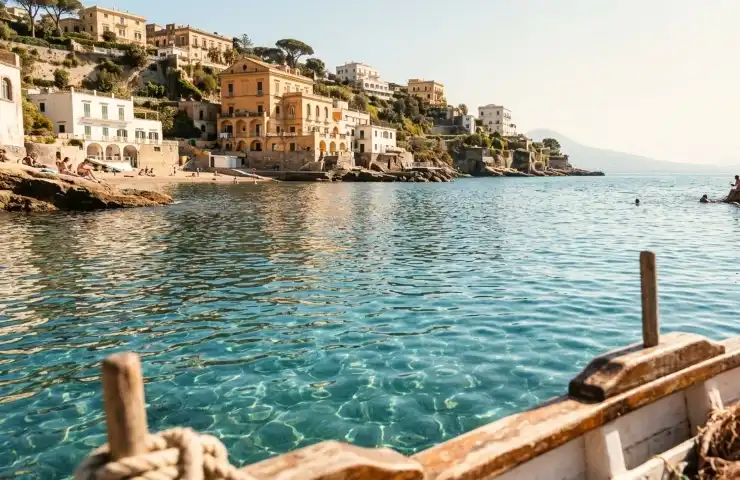 Borgo di Marechiaro a Posillipo con barche tipiche e mare cristallino classificato eccellente.