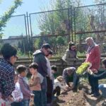 Scolari ed insegnanti all'aperto durante l'orario didattico.