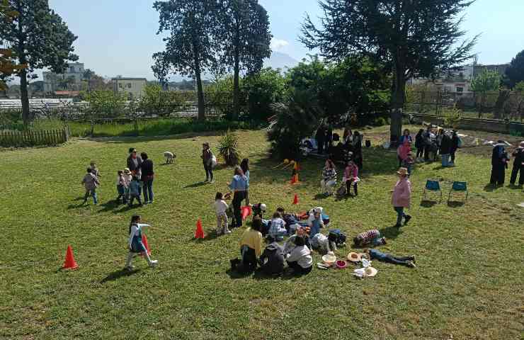 Studenti all'aperto nel corso della didattica all'aria aperta.