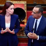 Andrea Delogu e Carlo Conti in Senato alla celebrazione dei 100 anni della radio